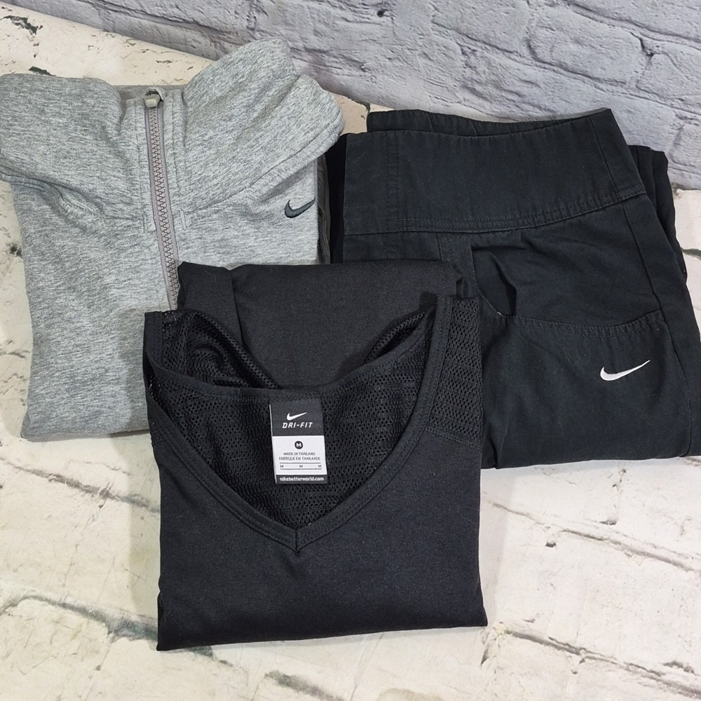 Nike Womens M Lot Activewear Capri Pants Top Track Zip Jacket Black Gray